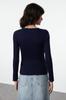 Women's Elegance Style Sweater Navy Blue Basic Double Knitwear Sweater