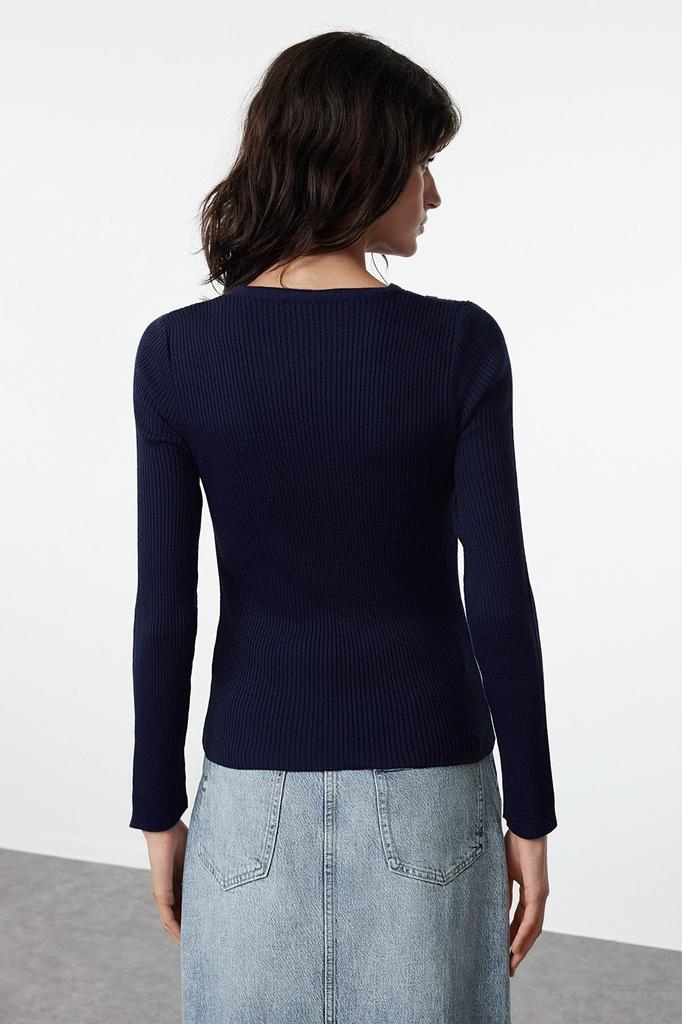 Women's Elegance Style Sweater Navy Blue Basic Double Knitwear Sweater