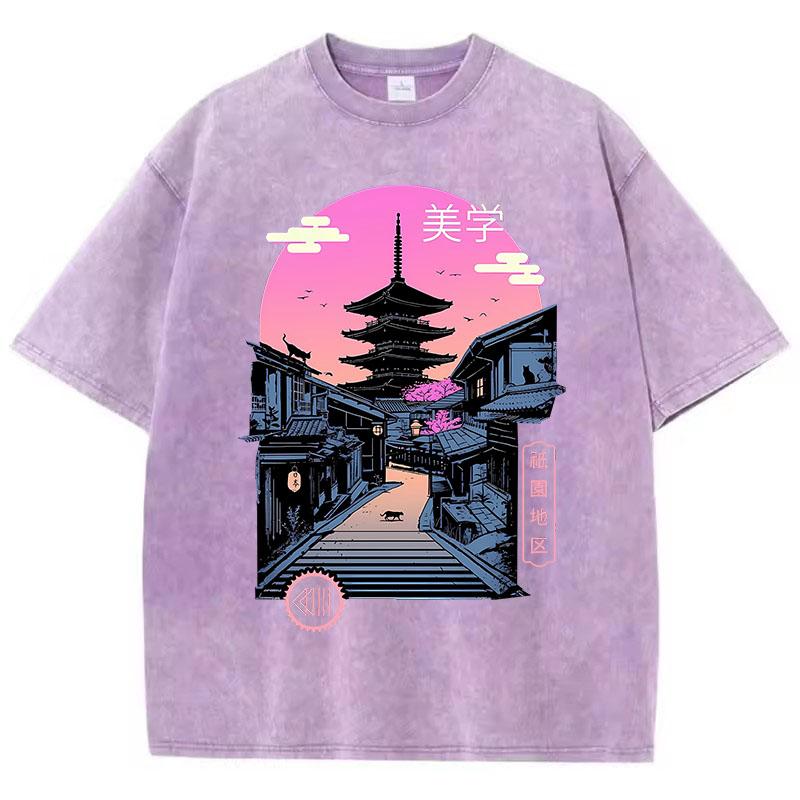 T Shirt Vintage Washed 100% Cotton T-Shirt Japanese Style Gothic Graphic Tee Casual Streetwear for Spring Summer