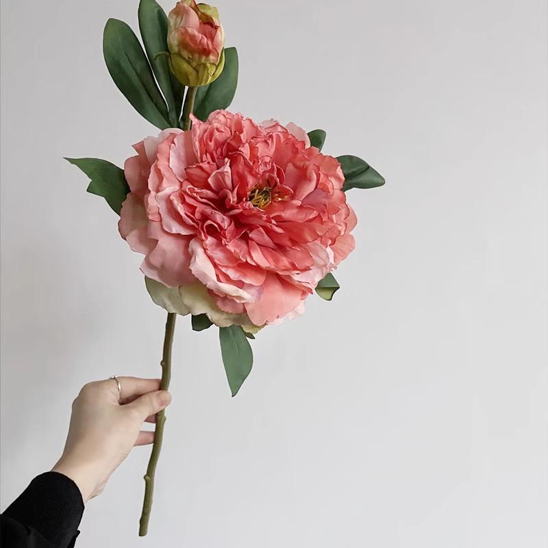 Artificial Peony Flower Head with Scorched Edge - Rich Peony Bouquet for Living Room Decoration