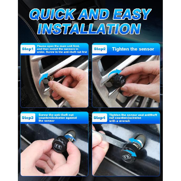 Tire Pressure Monitoring System,RV Tire Pressure Monitor System With Solar Charge Or USB, Tire Monitoring System With 4 Sensors & 6 Alarm Modes