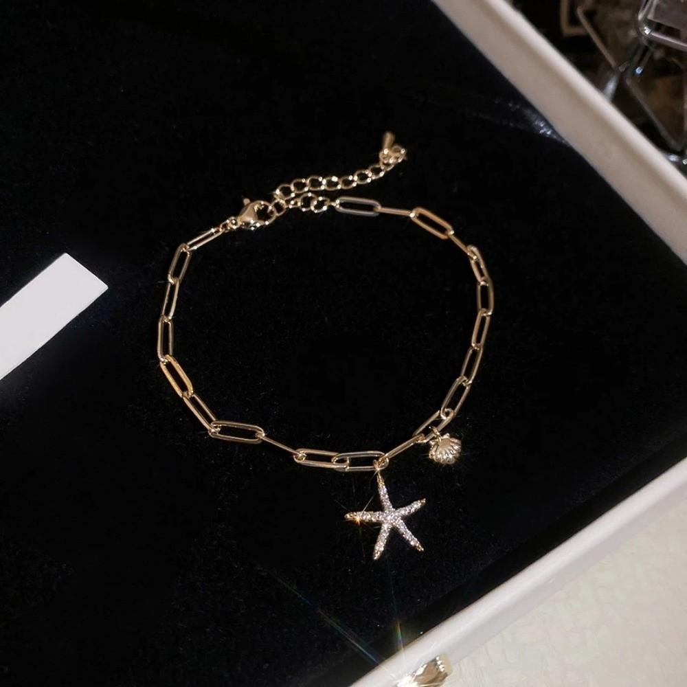 Copper Zircon Metal Shell Starfish Bracelet Sea Series Beach Hand Chain Girls
