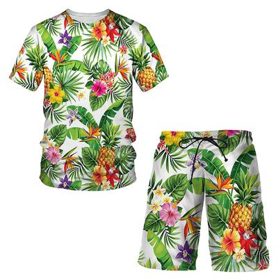 Havajská pánská tepláková souprava Fruit Plant 3D tisk Tričko Šortky Sady 2 kusy Streetwear Oversized Sportovní oblečení Plážové obleky Oblečení
