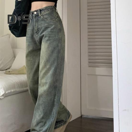 Jeans da donna Vita alta Chiusura con bottoni con cerniera Tinta unita Gamba larga ampia Lunghezza del pavimento Tasche dritte effetto invecchiato Pantaloni denim colorfast morbidi da donna