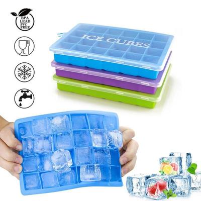 21/24 Grids Food Grade BPA Free Silicone Ice Cube Tray with Lid Easy To Demold Heart-shaped and Square Ice Maker Ice Cream Maker