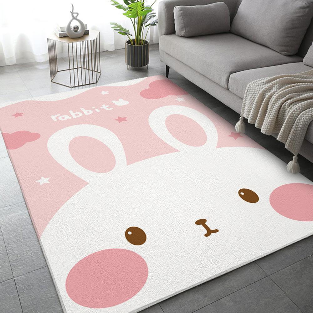Kawaii Rabbit Rug Cartoon Animal Velvet Baby Room Floor Mat For The Living Room Bedroom Decor Carpet Home Kitchen Bath Tapis