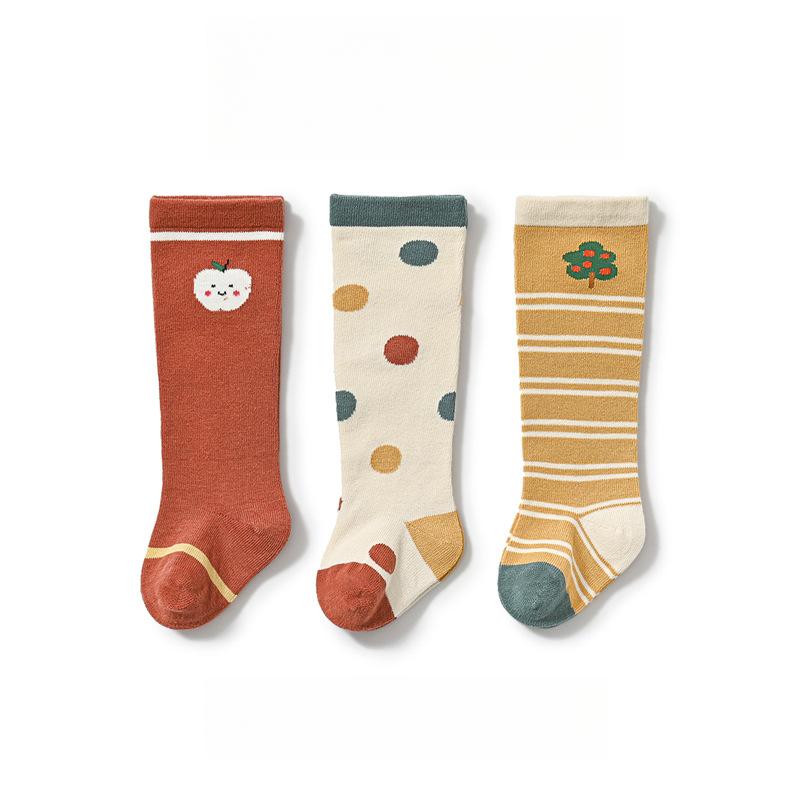 3 pary/partia Dziecięce podkolanówki Dzieci Dziewczynki Chłopcy Miękkie bawełniane długie skarpetki Śliczne hiszpańskie paski Jednolite skarpetki dziecięce dla 0-3 lat