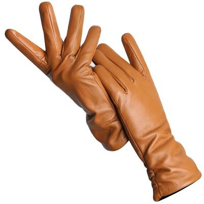 Yellow Brown Leather Gloves Good Quality Sheepskin Winter Gloves for Women 2227