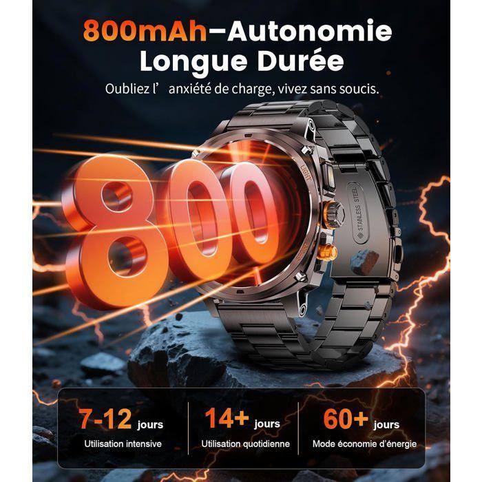 Montre Connectée Homme LIGE 1,75" AMOLED, Batterie 800mAh, LED, 100+ Sports, Bluetooth, Cardio/Sommeil, Android iOS