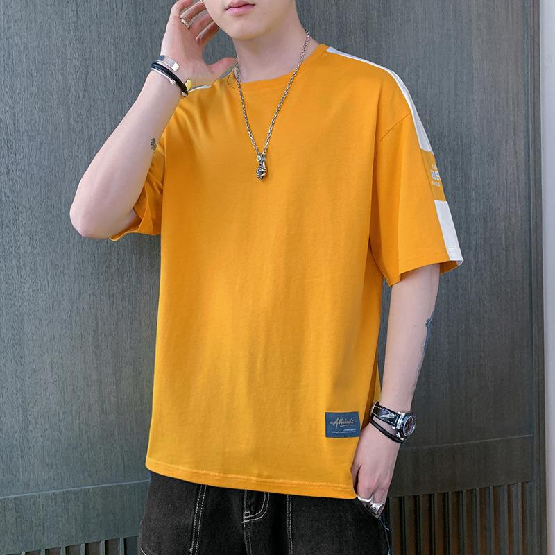 

Летняя хлопковая футболка с короткими рукавами, мужская повседневная футболка с круглым вырезом и рукавом-пятью, свободная повседневная футболка M жёлтый