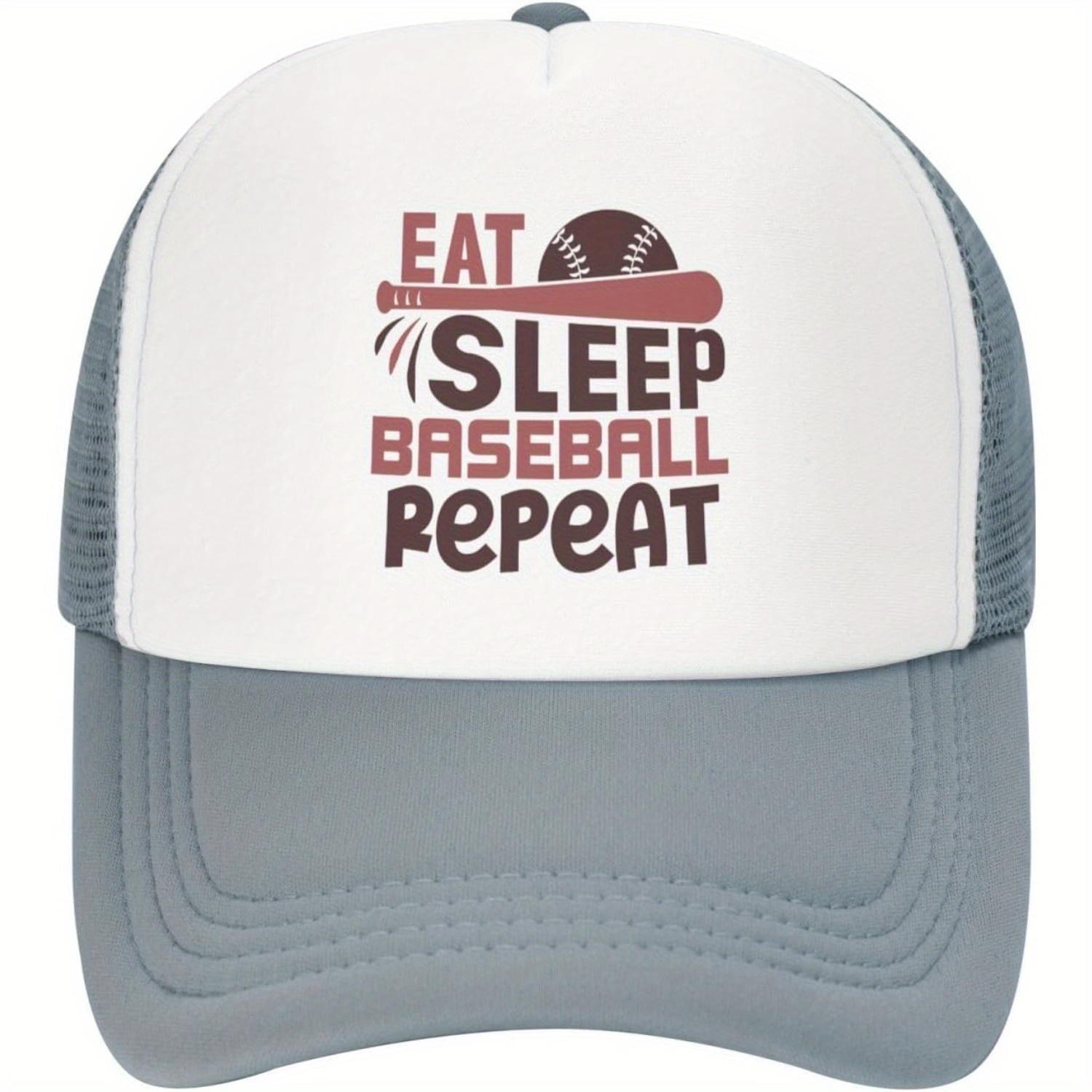 

Eat Sleep Baseball Repeat Trucker Hat Funny Baseball Graphic Mesh Sports Fan Cap for Men Women One Size