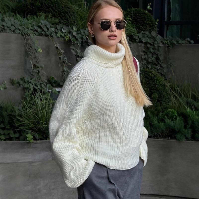 Turtleneck Warm Sweater for Women Autumn and Winter New White Pullover Sweater Loose Knitted Sweater S белый