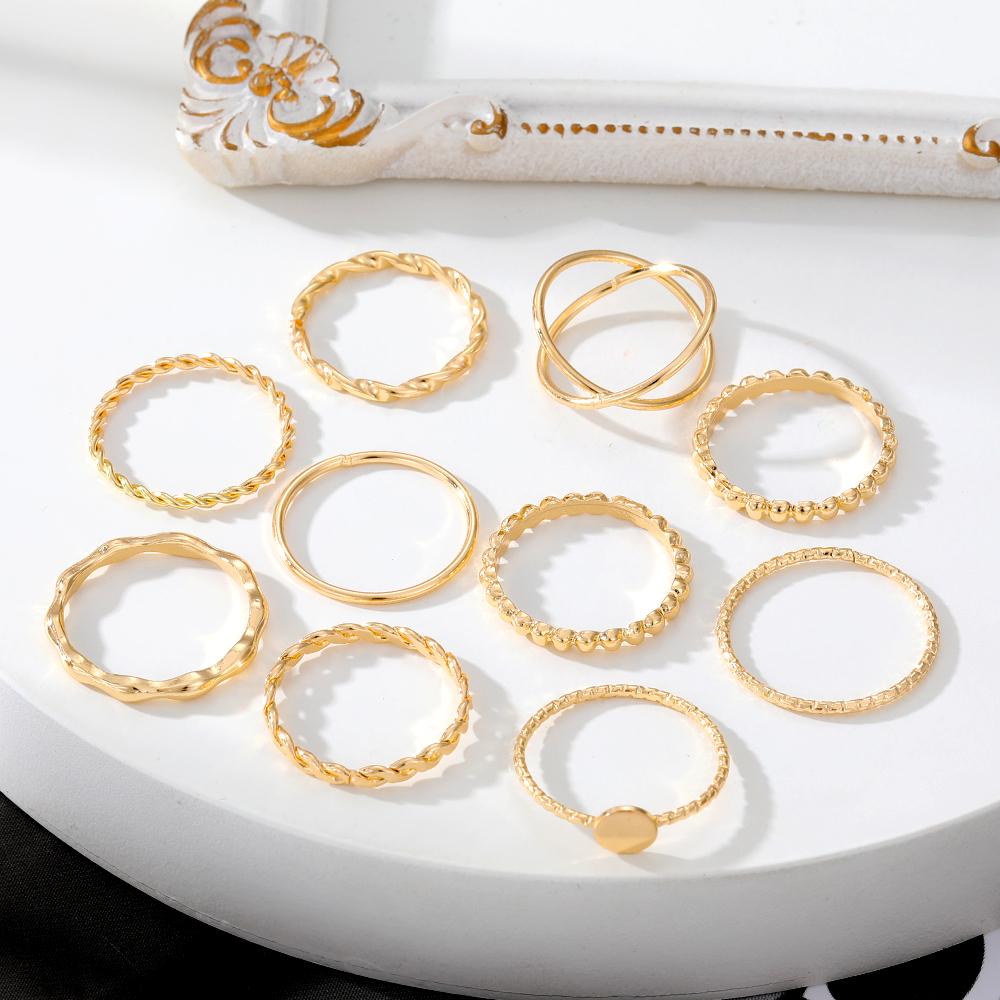 Sculptură artificială lucioasă Inel elegant Set de inele de modă 2023 Nou elegant, lux, inel sculptat, farmec simplu, inel nobil pentru femei, set de inele de 10 piese