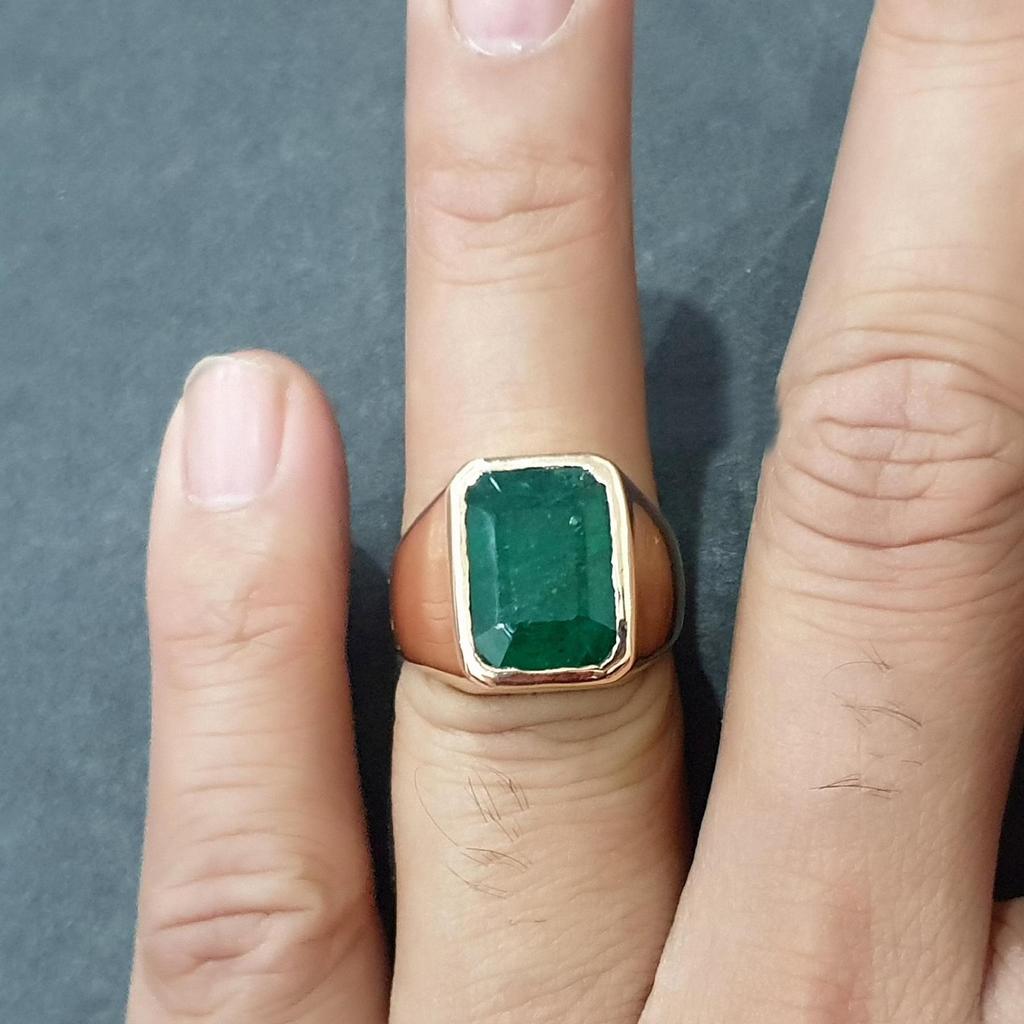 Rich Green Natural Emerald 925 Sterling Silver Yellow Gold Overlay Ring Jewelry, Handmade Gift Ring Jewelry