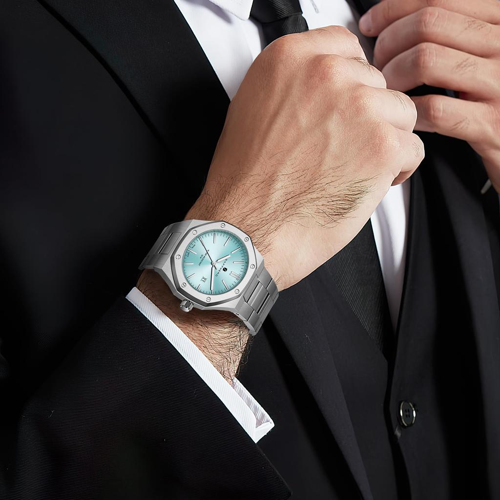 SAPPHERO Octagonal Stainless Steel Waterproof Luminous Wristwatch Luxury Analog Quartz Watch with Date Display Dress Business Watch Casual Luxury