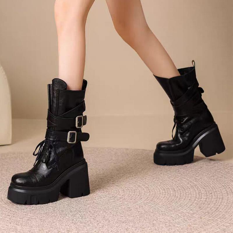 

High Heels Ankle Women s Boots Fashion Chunky Buckle Shoes Designer Chelsea Boots New Walking Goth Trend Dress Ladies Boots 40