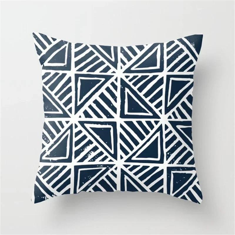 New Deep Blue Nordic Geometry Double-Sided Printed Pillow Cover Short Plush Suitable Living Rooms Bedrooms Throw Cushion Cover