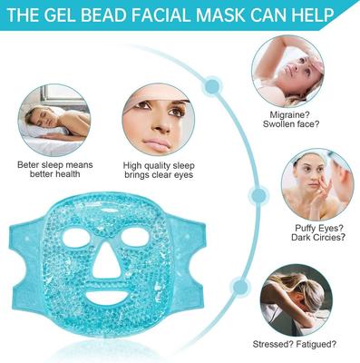 Reusable Gel Bead Face Mask Hot and Cold Therapy Compress Mask 7 X 8 Inch Plush Backing Microwave and Freezer Safe for Puffy Eyes Migraine Relief