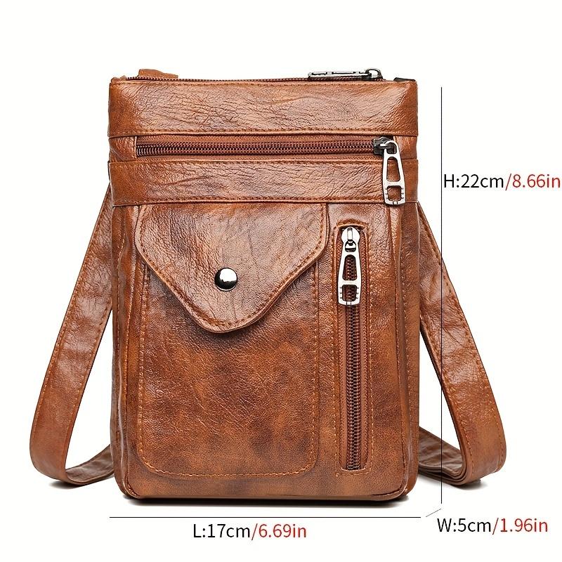 Borse a Tracolla Mini in Finta Pelle Vintage per Donna, Borsa per Cellulare, Portafoglio Giornaliero Multistrato con Zip, Borsa a Spalla Monocolore