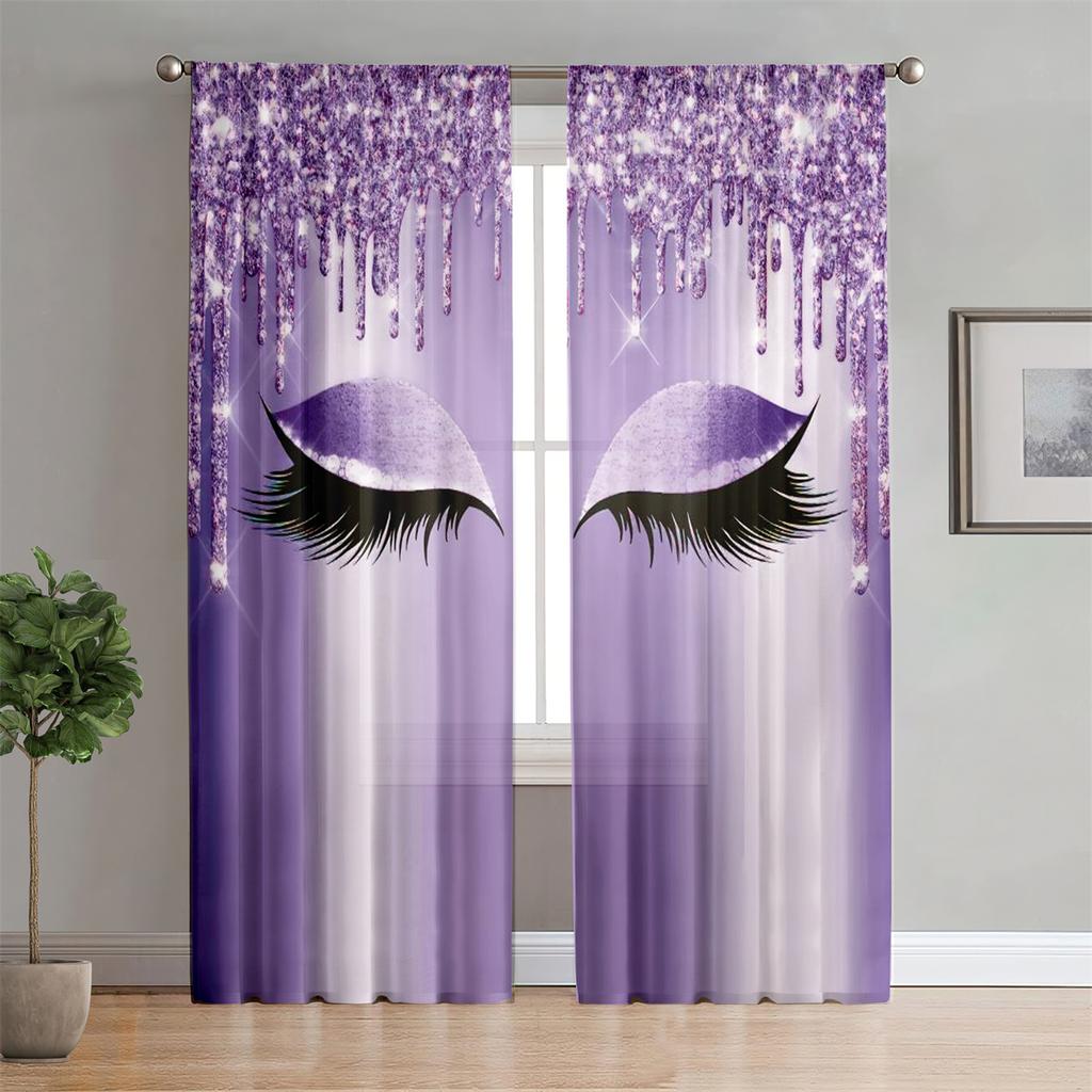 Wimpern Regenbogen Prinzessin Gold Glitzer Frauen Mädchen 2 Stück Lichtfilter Vorhang für Wohnzimmer Schlafzimmer Fenster Deko