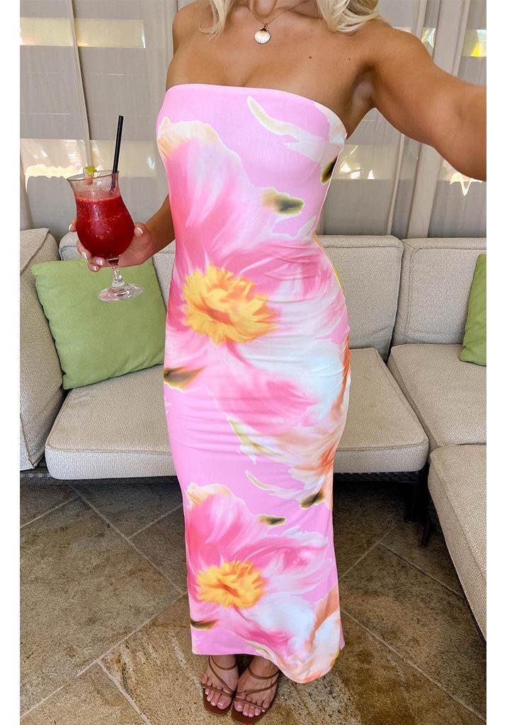 European Style 2025 Elegant Strapless Slim Fit Long Beach Dress