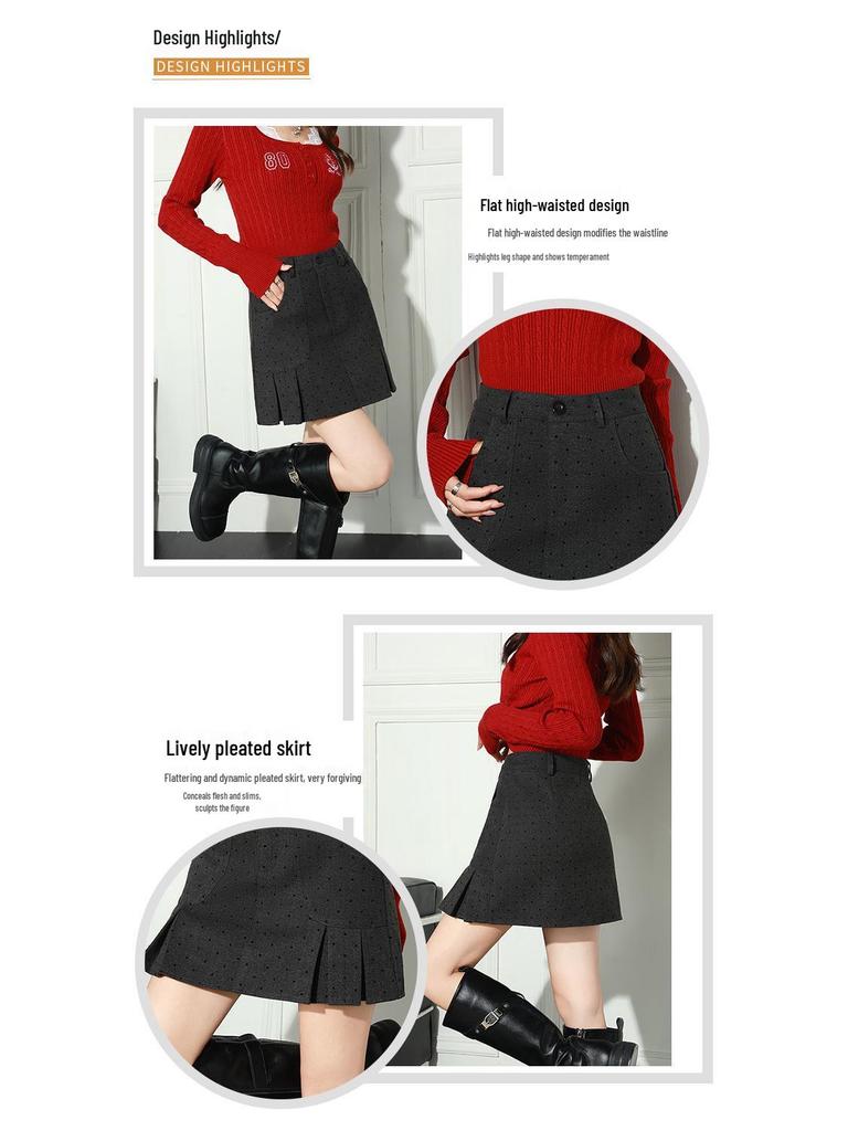 Retro Polka Dot High-Waisted Pleated Skirt - Anti-Exposure, Slimming, Leg-Lengthening 2025 Edition