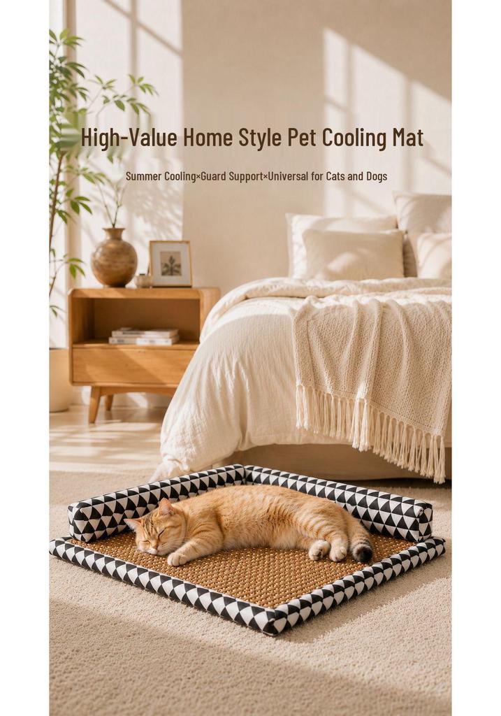 Rattan Woven Cooling Cat & Dog Bed - Universal Pet Mat for Small to Medium Breeds