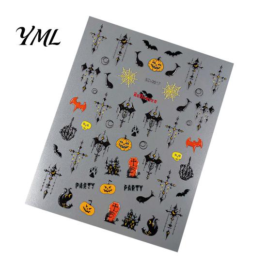 5D Embossed Nail Decals Halloween Art Stickers, Skull Pumpkin Ghost Relief Supplies Decals, Waterproof Self Adhesive Manicure Decoration Stickers
