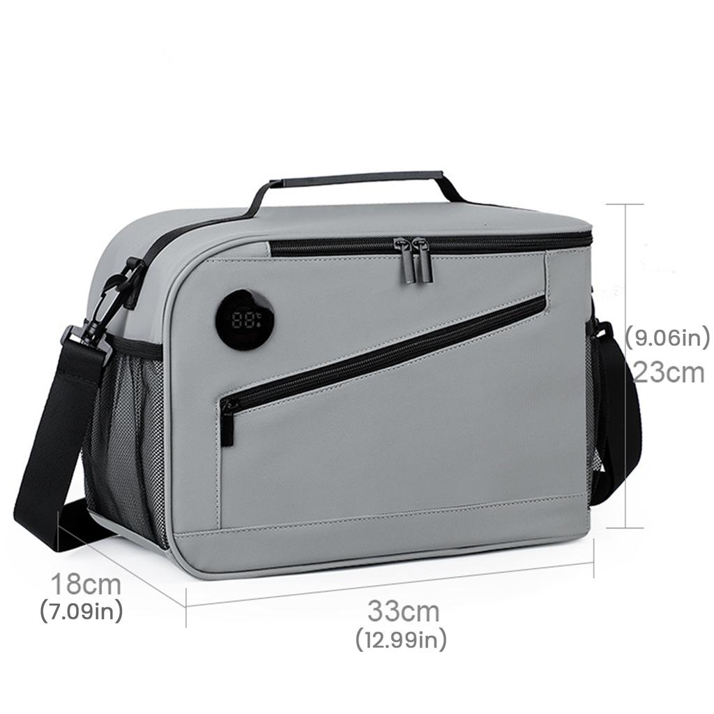 Camping Insulated Lunch Bag with Temperature Display Waterproof Thermal Food Container Shoulder Strap Thickened Lunch Box