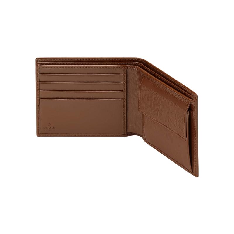 Gucci Presbyopia Logo Bifold Canvas with Leather Trim Card Holder Wallet Wallet Coin Purse Regular Men's Ebony/Brown