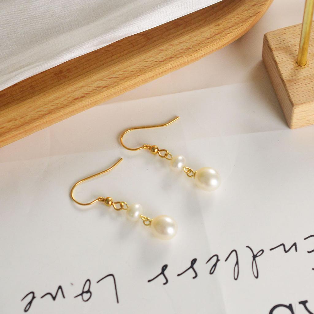 Simple natural freshwater pearl pendant earrings women's S911 sterling silver classic niche design versatile earrings high sense