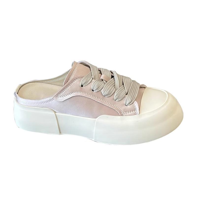 Satin bag head half drag women 2025 new satin shoes bread slippers outer wear color matching lazy casual sandals light