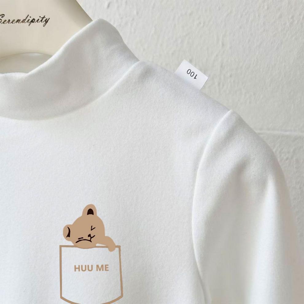 Kids' Thermal Plush High-Collar Base Layer Long Sleeve Top - Korean Style, Unisex for Boys & Girls, Autumn/Winter 2025.