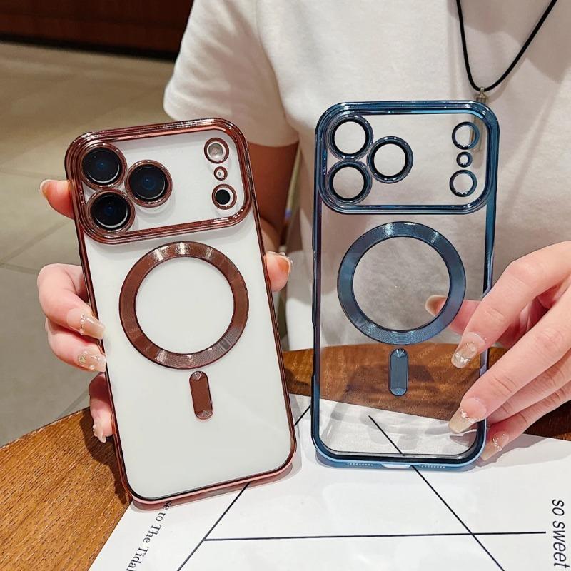 Galvanisiertes durchsichtiges magnetisches Gehäuse für iPhone 17 Pro Max Air 11 12 13 16 Pro 14 15 Plus Für Magsafe kabelloses Ladegerät Handyhülle