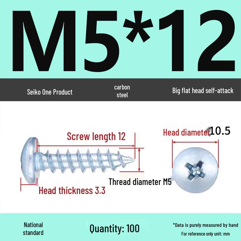 Galvanized M3 Phillips Flat Head Self-Tapping Wood Screws, High-Strength, Large Head
