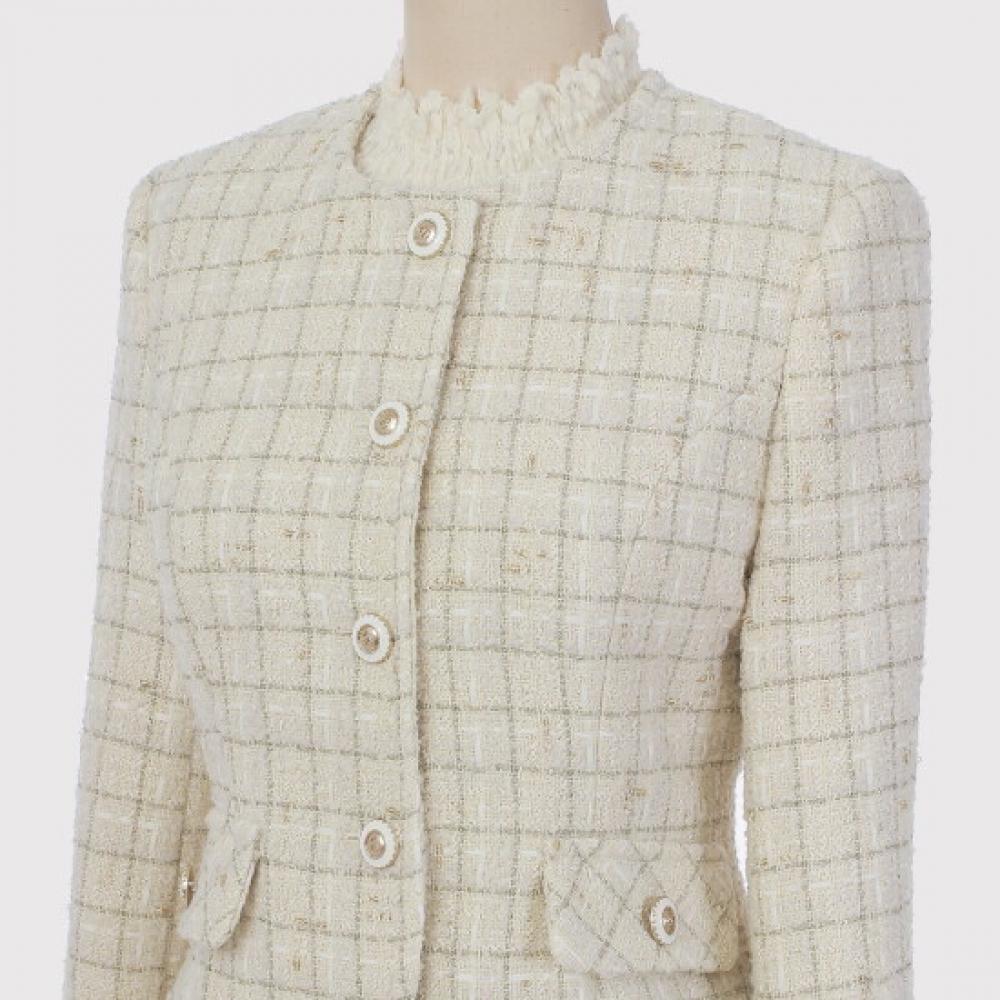 Win Luxury Tweed Collarless Jacket + Skirt Set