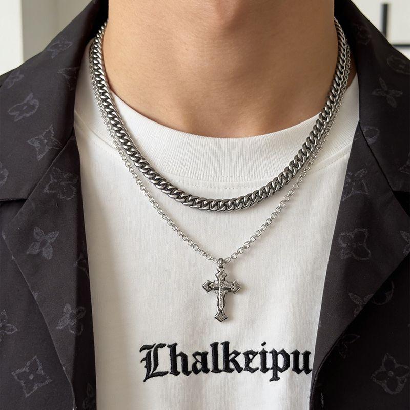 INS Cross Pendant Titanium Steel Women's High Street Cuban Link Chain