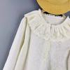 New Mori doll collar long-sleeved solid color cotton embroidered shirt loose version shirt for women Maillard to wear