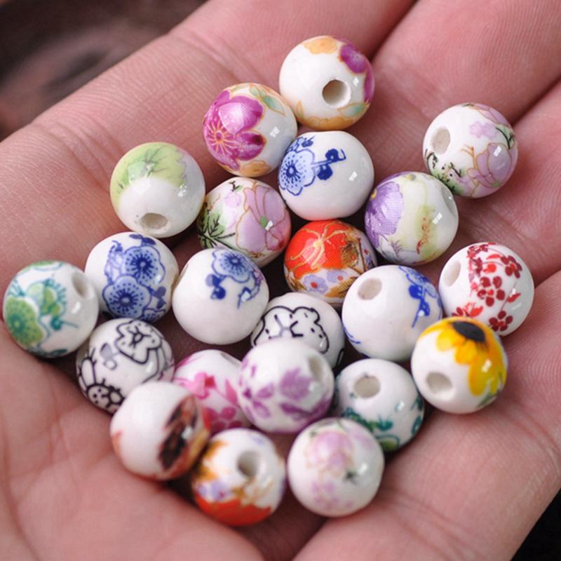 

20 шт. Керамічні порцелянові намистини-спейсери круглої форми з квітковими візерунками 10 мм 12 мм, лот для DIY ремесел, браслетів, аксесуарів для виготовлення ювелірних виробів 10mm-20pcs різнокольоровий