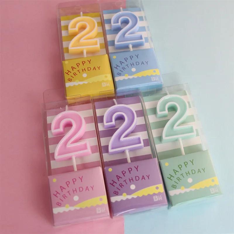 Pink Macaron Candy Color 0-9 Birthday Party Cake Decoration Baking Plug-in Creative Age Digital Candle