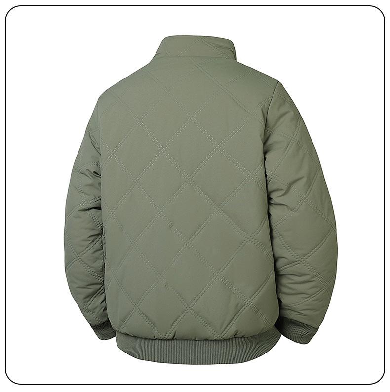 Men's 2025 Cross-border Diamond Plaid Stand Collar Jacket - Autumn/Winter Warm, Velvet-Lined Cotton Coat