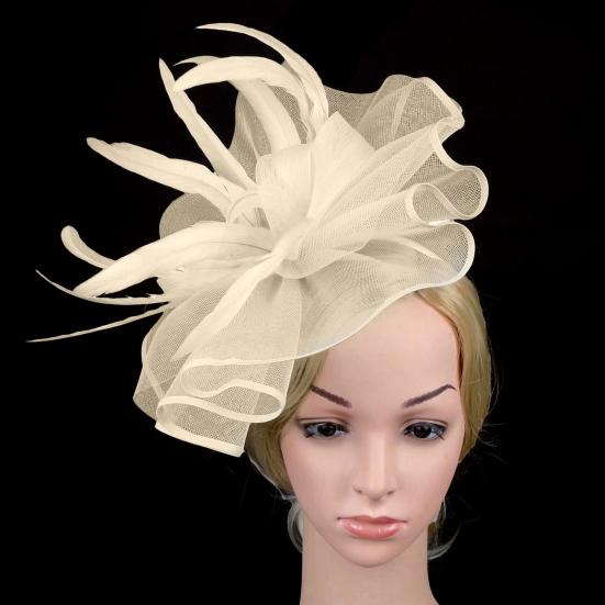 Cappello Fascinator Elegante Monocolore con Fermaglio per Capelli Piuma Decorativa Fiocco Decorazione in Rete Cappello Pillbox Accessori per Capelli