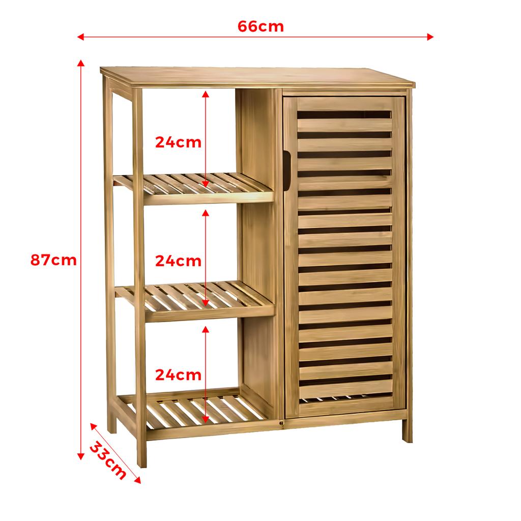 Bamboo Bathroom Cabinet With 3 Storage Shelves 87X66X33Cm
