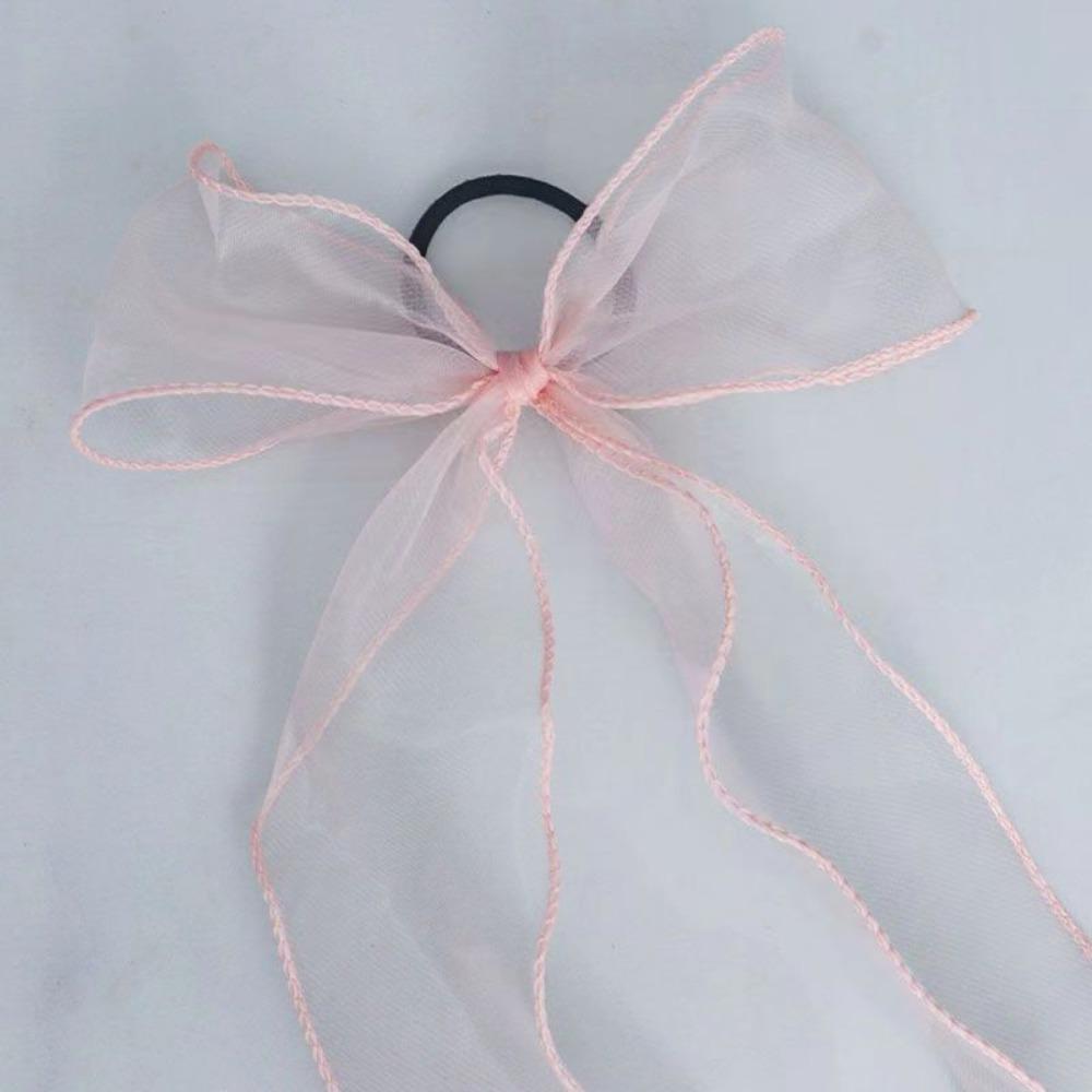 Spring Solid Color Lace Yarn Ribbon Hair Scrunchies Women Bow Elastic Hair Rope Ponytail Holder Girls Hair Ties Accessories