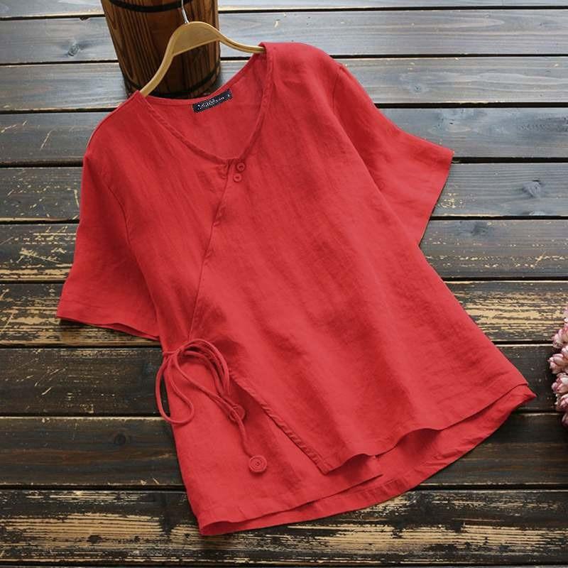 BITCED Women's Fashion Casual Solid Color Print Short Sleeve V Neck Blouses & Shirts