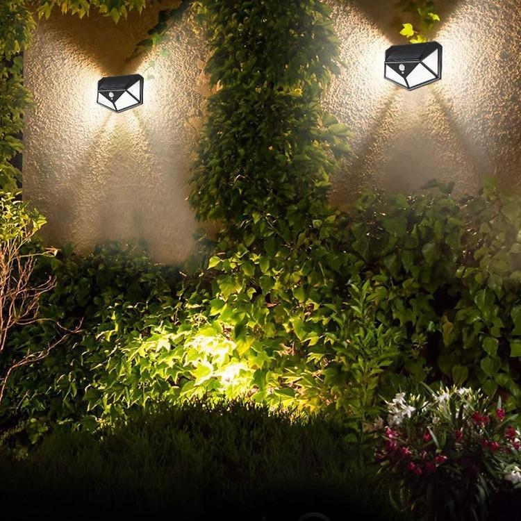 100LED Solar Wall Lamp Outdoor Lampwaterproof Motion Sensor Solar Powered Sunlight Street Lamp Garden Railing Decorative Lamp