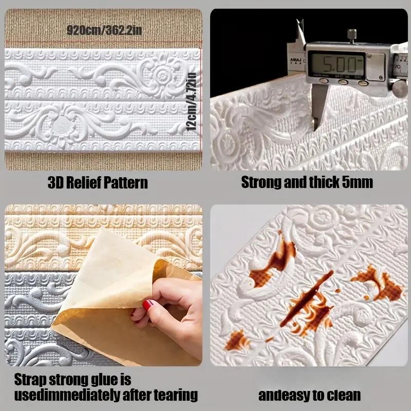 1 Roll 2.3m/90.55in Self-adhesive Flexible Skirting Board, Self-adhesive 3D Decorative Wall Line, Floor and Wallpaper Frame