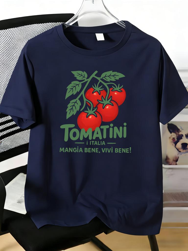 Unisexs Tee Italian Cherry Tomato Branch Letter Print Cotton Short Sleeve Male Casual Streetwear Outdoor Daily Basic Fashion Top