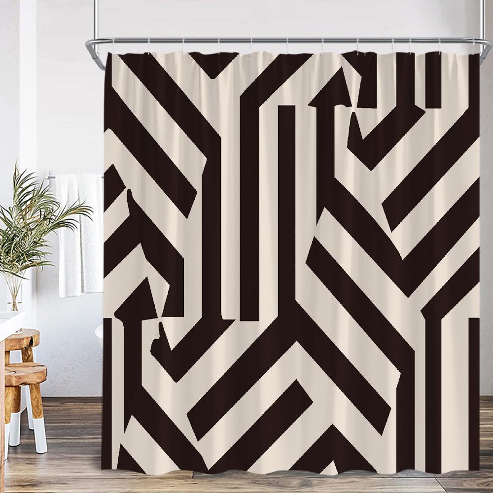 Geometric Stripes Shower Curtain Abstract Wavy Line Spots Art Aesthetic Bathroom Decorations Modern Bath Curtain with Hooks