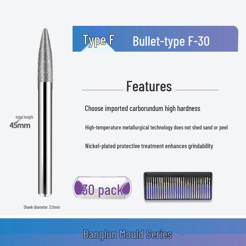 Banglun Diamond 3mm Alloy Grinding Head Set: Jade Carving, Cylindrical, Conical, Ball Needles